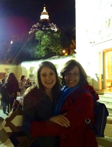 Kate McElwee and Deb Rose-Milavec inside the Vatican, after the day's events. 