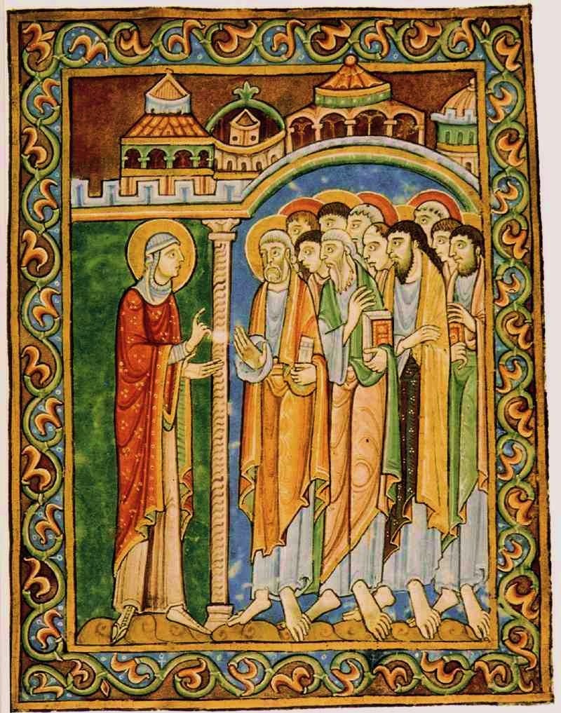 Mary Magdalene announcing the Resurrection to the Apostles.
