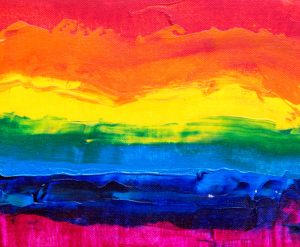 An oil painting of rainbow stripes. 
